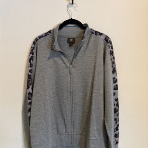 Gray Zip-Up Jacket with Animal Print Accents medium